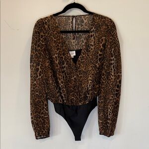 Cami NYC Isa Leopard Silk Bodysuit Blouse Top Size XS extra small